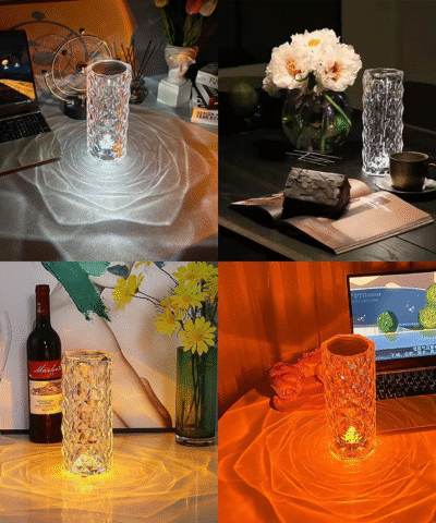 Lampe de Table en cristal Réglable, 3 dégradations, chargement USB
