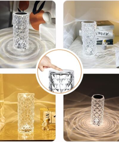 Lampe de Table en cristal Réglable, 3 dégradations, chargement USB