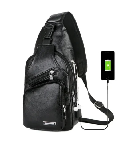 nouveau sac bandoulière en cuir tendance pour hommes avec chargeur USB