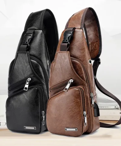 nouveau sac bandoulière en cuir tendance pour hommes avec chargeur USB