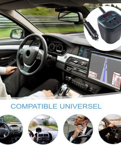 Onduleur de voiture portable 12 V à 240 V allume-cigare vers prise 3 broches double USB