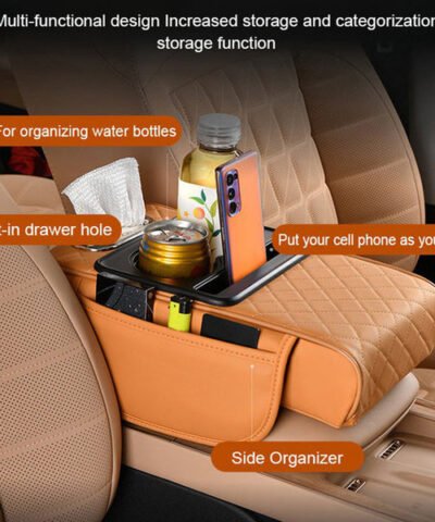 Coussin d'accoudoir en cuir 5 en 1 pour console centrale de voiture avec porte-gobelet
