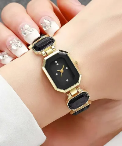 Montre à quartz tendance pour femme, carrée et brillante, avec cadran glacé