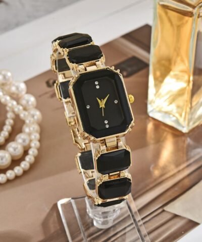 Montre à quartz tendance pour femme, carrée et brillante, avec cadran glacé