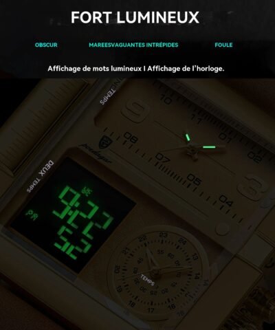 Montre POEDAGAR, grand cadran tendance, bracelet en cuir, une montre, trois fuseaux horaires